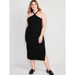 NWT Old Navy Plus Size Fitted Rib-Knit Halter Midi Dress for Women 2X